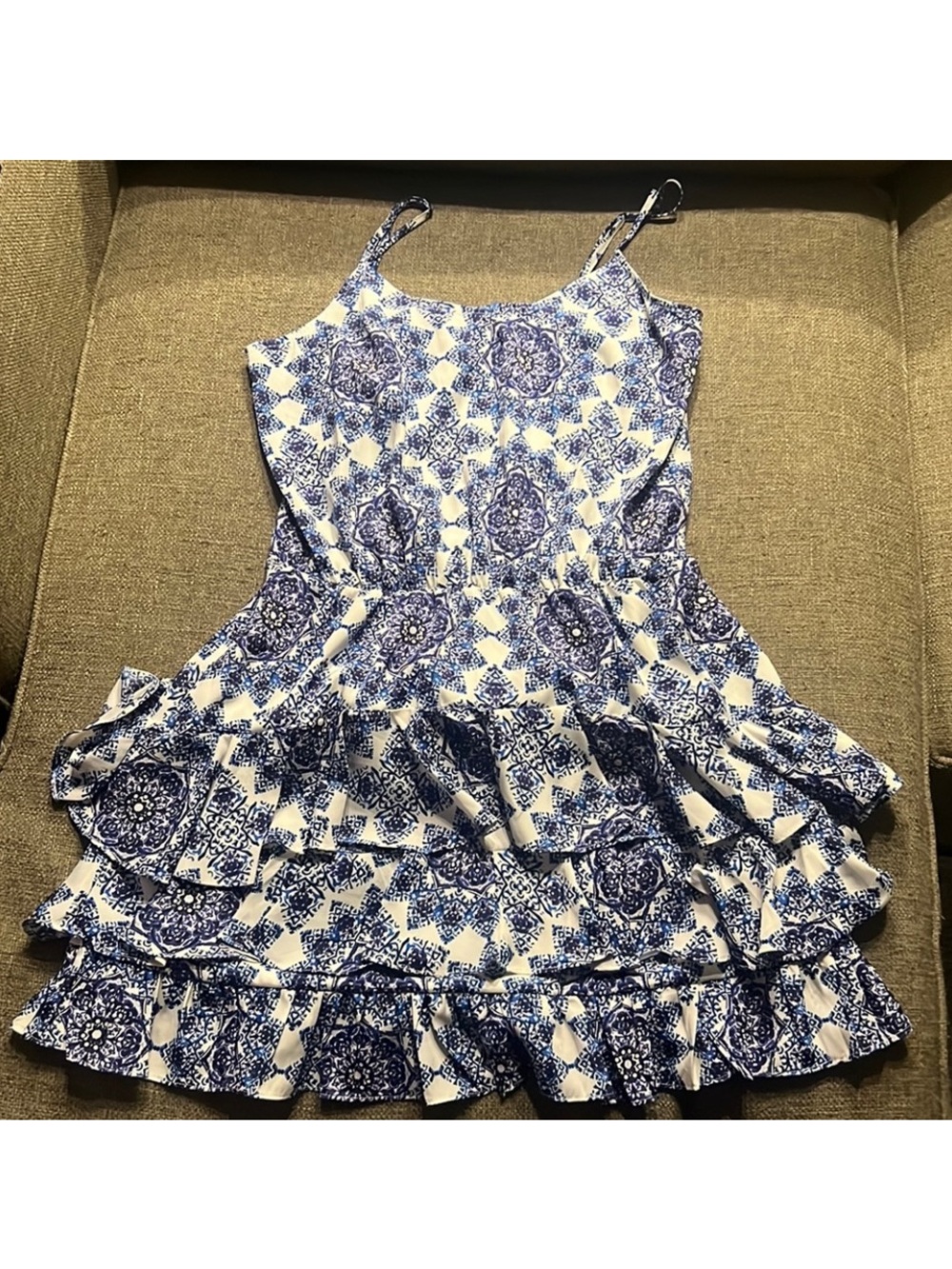 Geometric Paisley Print Tiered Ruffle Mini Dress